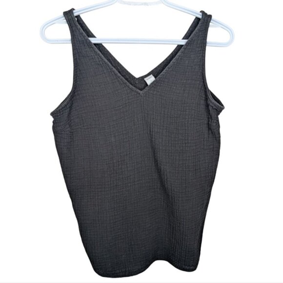 Old Navy Black Gauze Cotton Double V Neck Sleeveless Tank Top Women Small - Picture 1 of 8